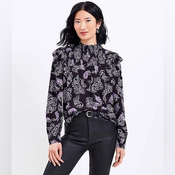 LOFT Tops - LOFT Black and Purple Paisley Women's Top - size small